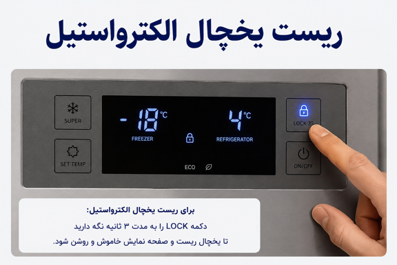 نحوه ریست یخچال الکترواستیل (گام‌به‌گام)